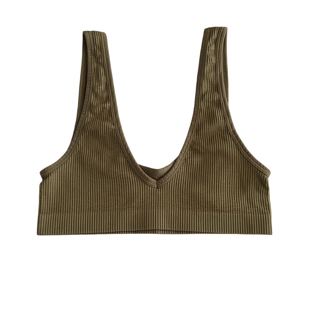 Colsie Olive Ribbed V-Neck Bralette